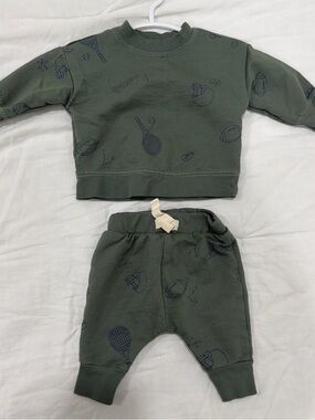 Carter's Olive Green Baby Sweat Set with Sports Sketches